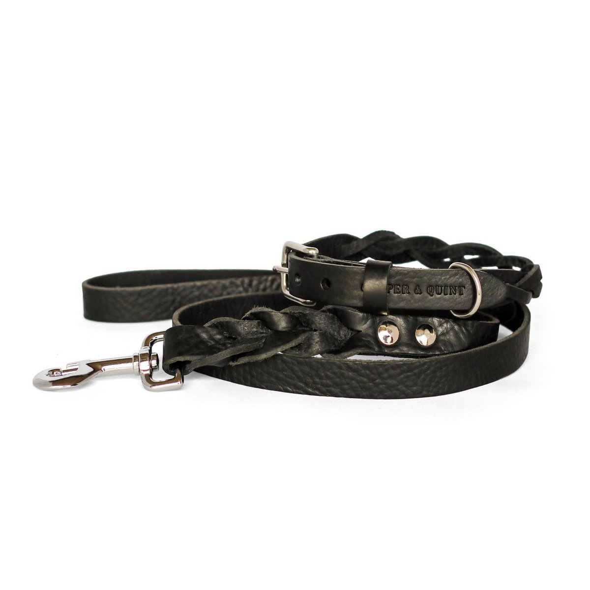 Geflochtene Lederleine TWISTED in Schwarz von Cooper & Quint