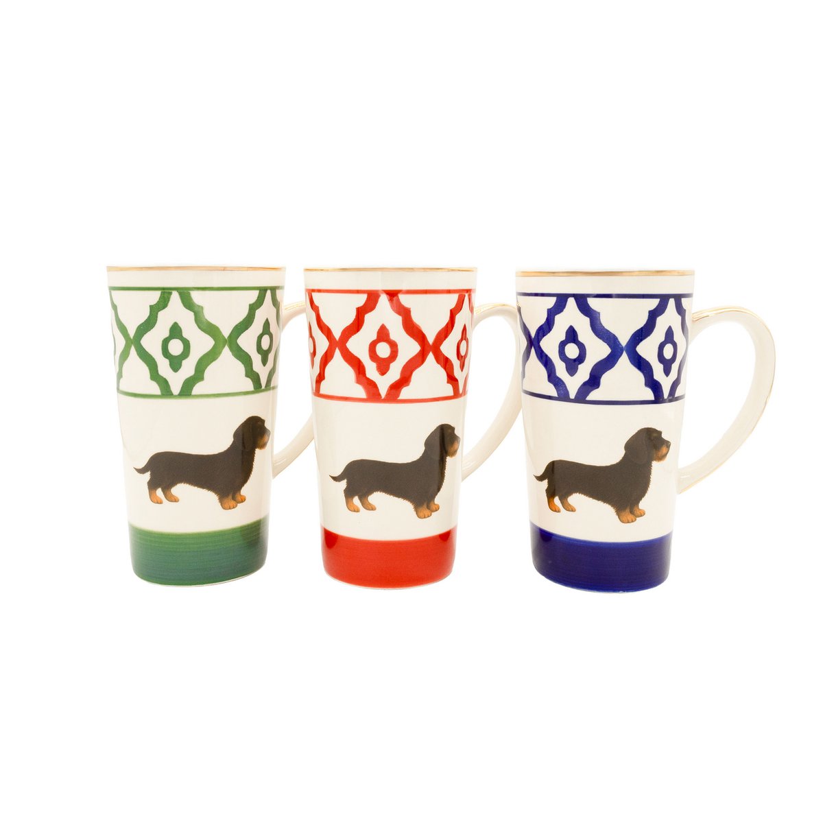 Große Teetasse Dackel von Michael Platin Design, handbemalt mit Goldrand