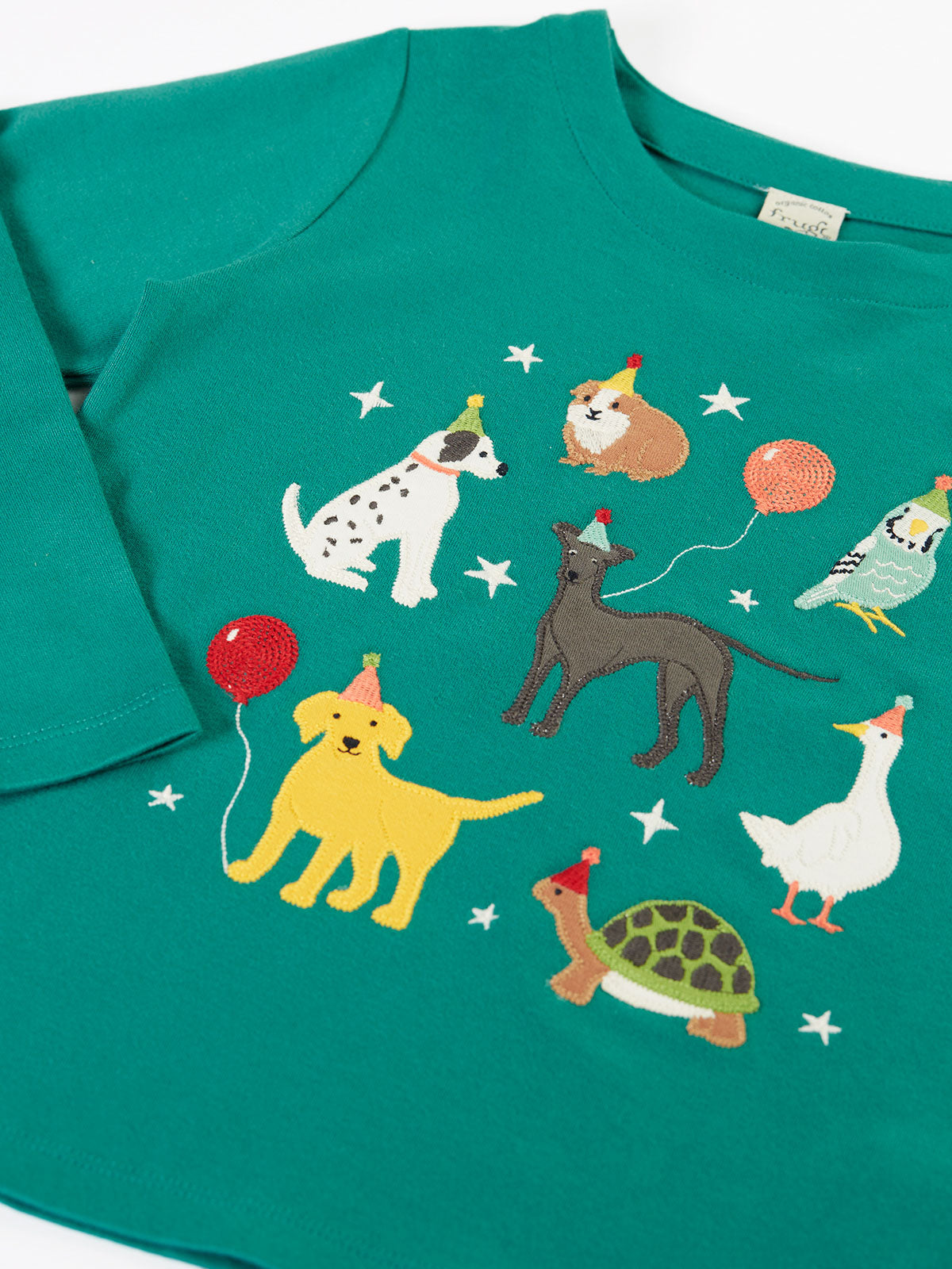 Frugi Anna Langarmshirt Grün – Detail der Tiermotive
