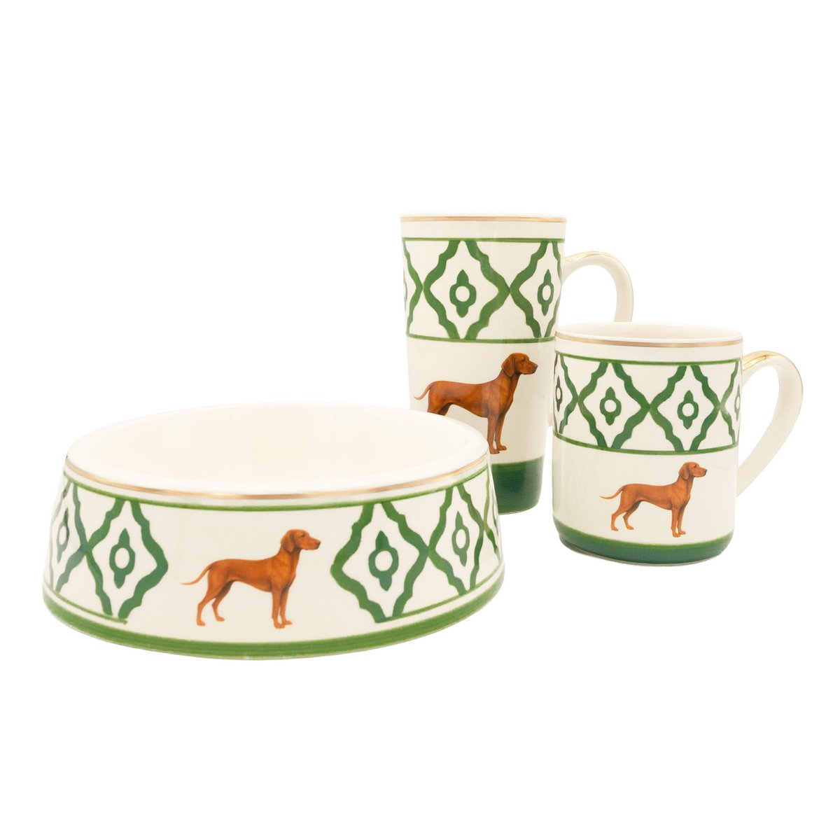 Kaffeetasse Vizsla von Michael Platin Design, handbemalt mit Goldrand