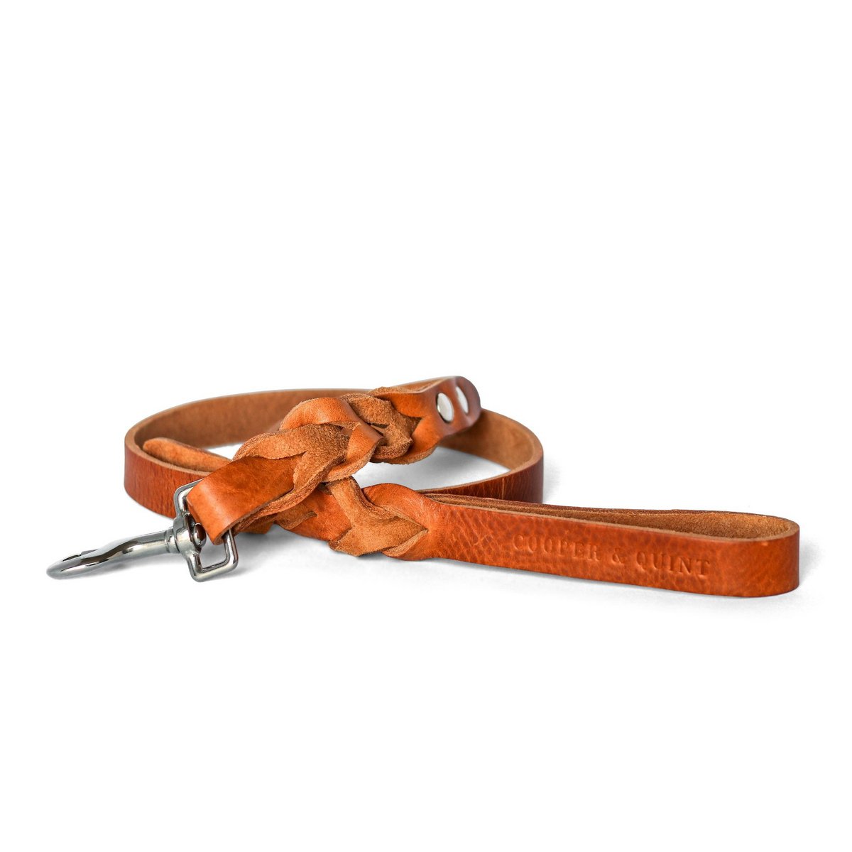 Geflochtene Lederleine TWISTED in Cognac von Cooper & Quint