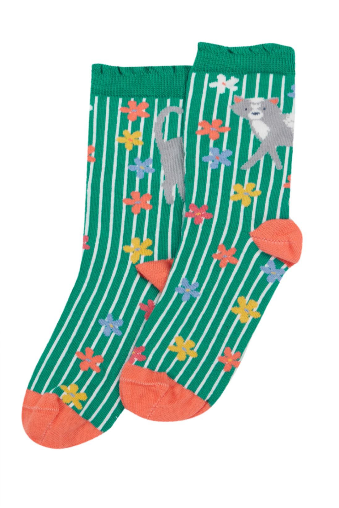 Frugi Socken Navy Grün Katze – Ansicht 3