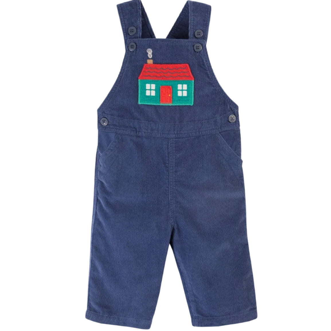 Frugi Durgan Cord-Latzhose Navy mit Haus