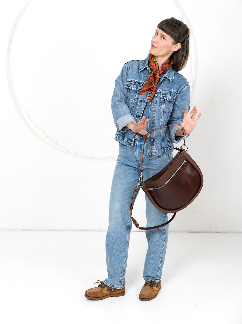 Lederhandtasche STELLA in Braun und Cognac – Ansicht 6