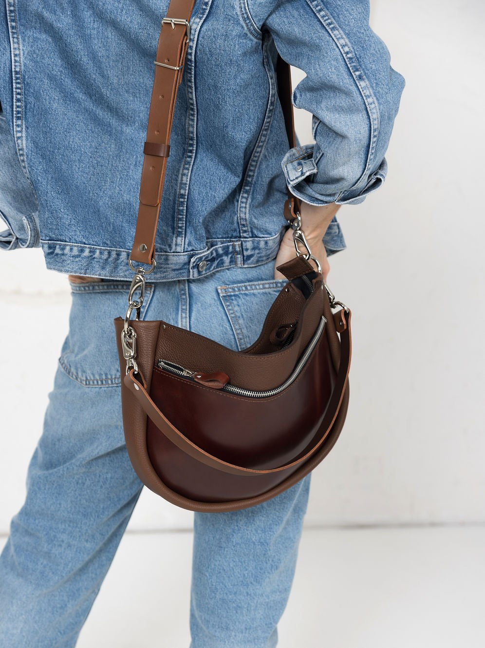Lederhandtasche STELLA in Braun und Cognac – Ansicht 3