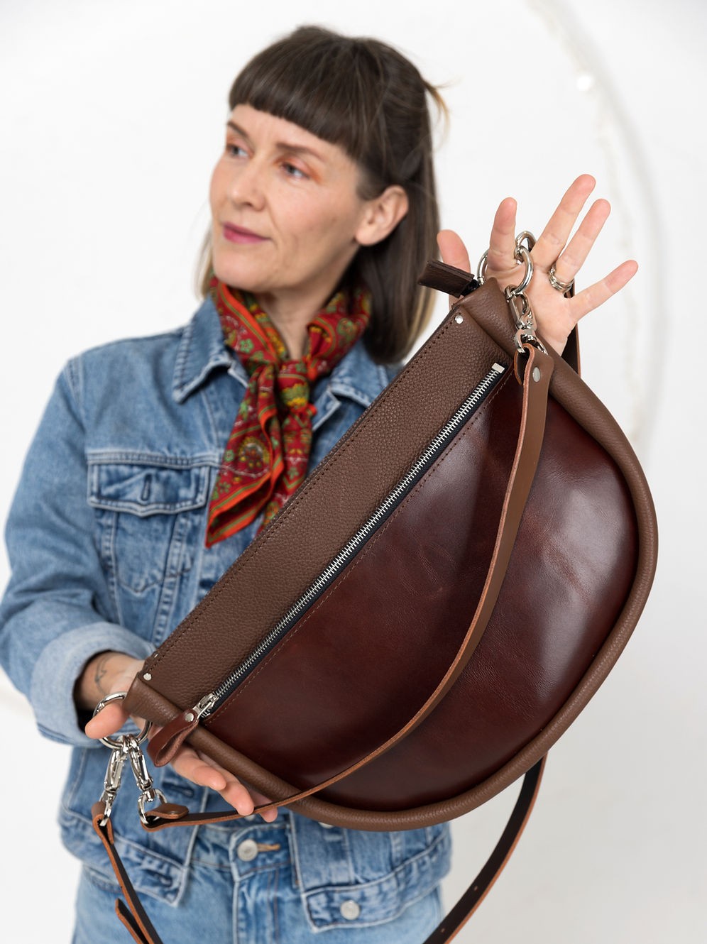 Lederhandtasche STELLA in Braun und Cognac – Ansicht 4