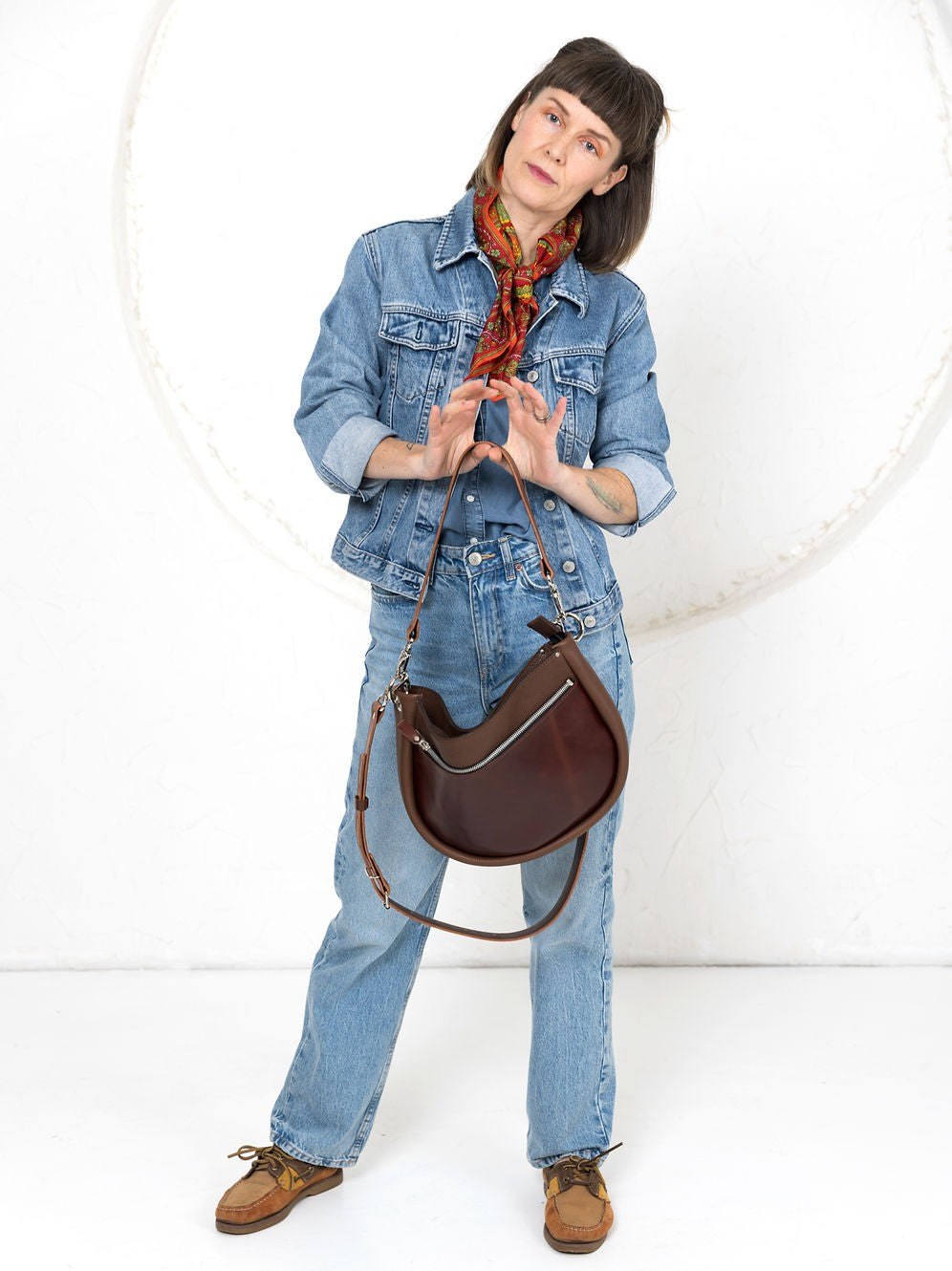 Lederhandtasche STELLA in Braun und Cognac – Ansicht 7