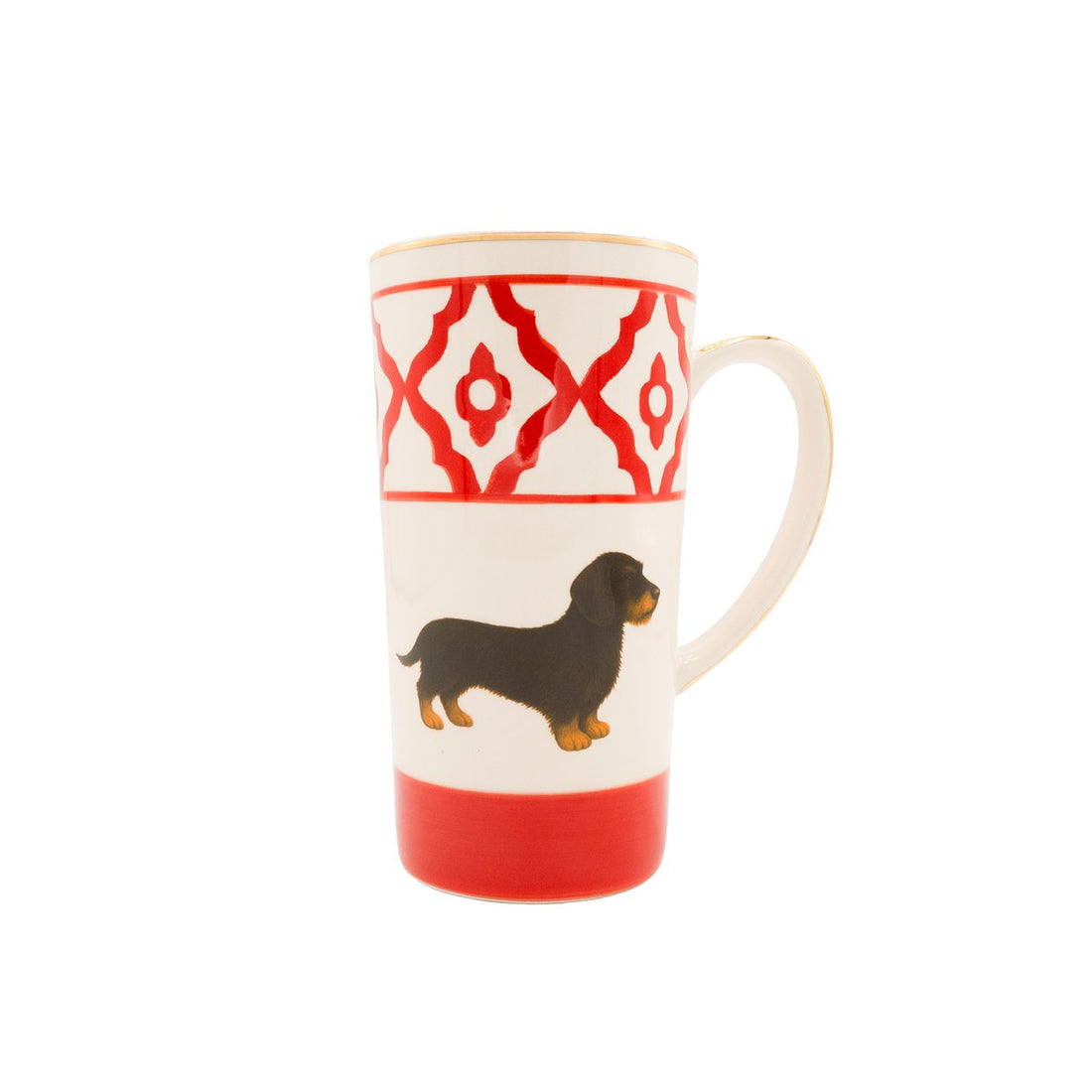 Große Teetasse Dackel von Michael Platin Design, handbemalt mit Goldrand