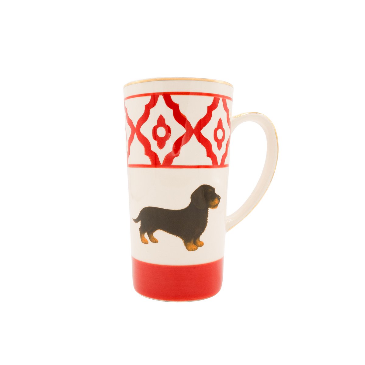 Große Teetasse Dackel von Michael Platin Design, handbemalt mit Goldrand