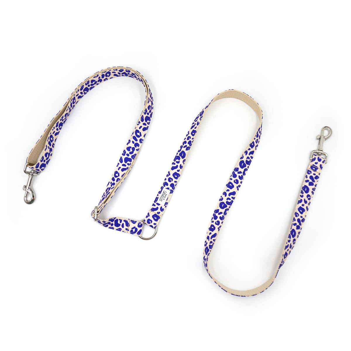 Hundeleine aus Baumwolle mit blauem Leopardenmuster von Bande de Canailles