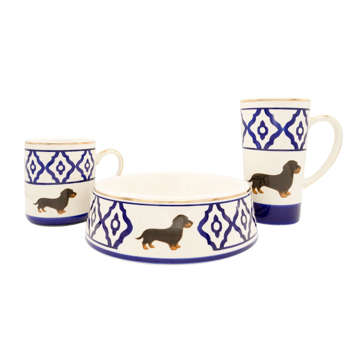 Große Teetasse Dackel von Michael Platin Design, handbemalt mit Goldrand
