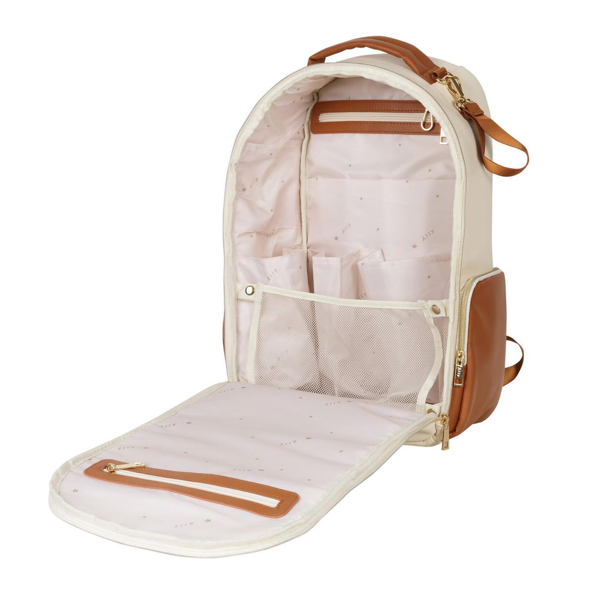 Kleiner Organizer-Rucksack in Creme und Braun – Ansicht 4