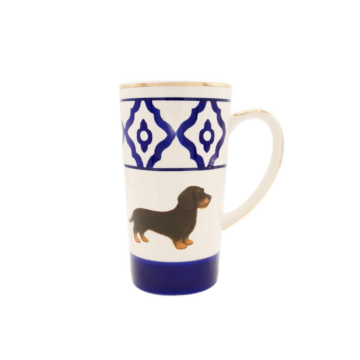 Große Teetasse Dackel von Michael Platin Design, handbemalt mit Goldrand