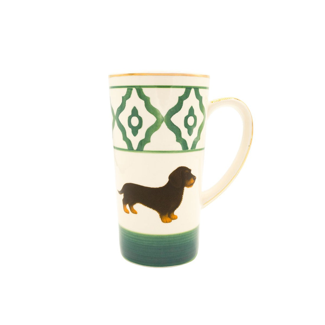 Große Teetasse Dackel von Michael Platin Design, handbemalt mit Goldrand