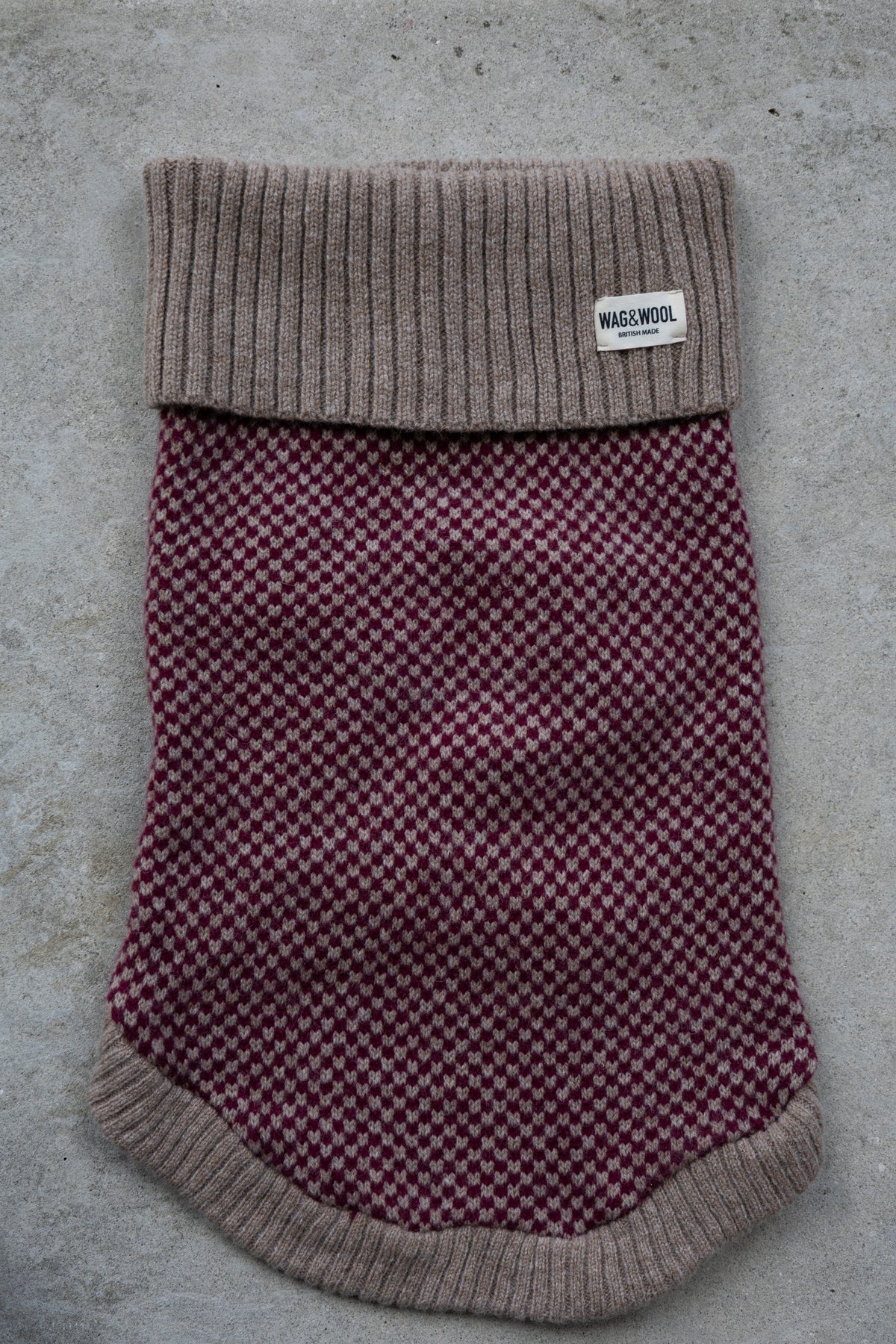 Hundepullover Merino-Lammwolle - Burgundy Karo