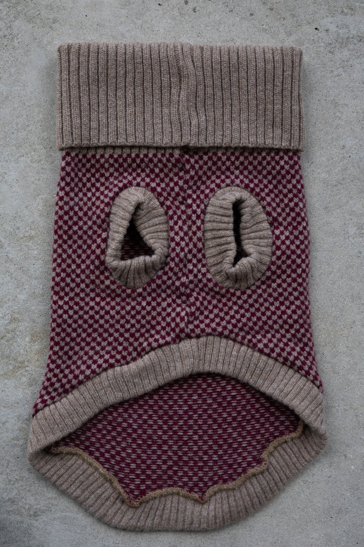 Hundepullover Merino-Lammwolle - Burgundy Karo