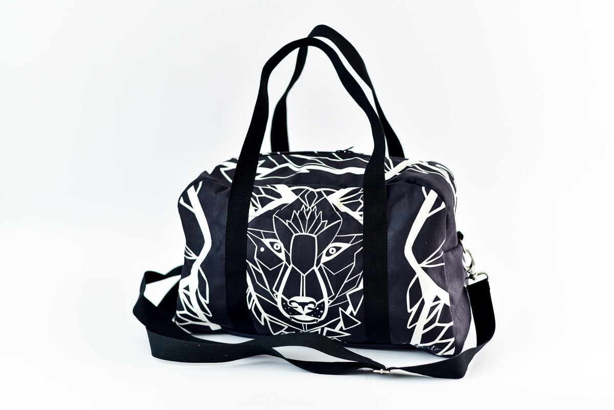 Reisetasche Wolf in Schwarz und Weiß