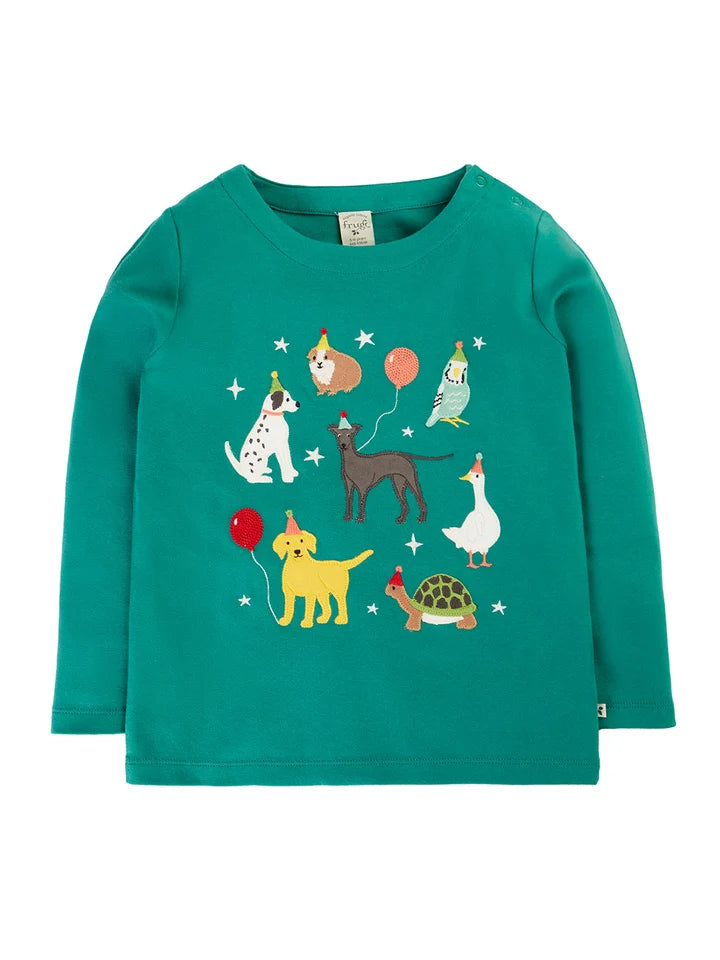 Frugi Anna Langarmshirt mit Tiermotiven - Grün/Tierparty