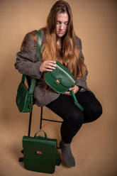Satteltasche aus Leder in Grün – Ansicht 3