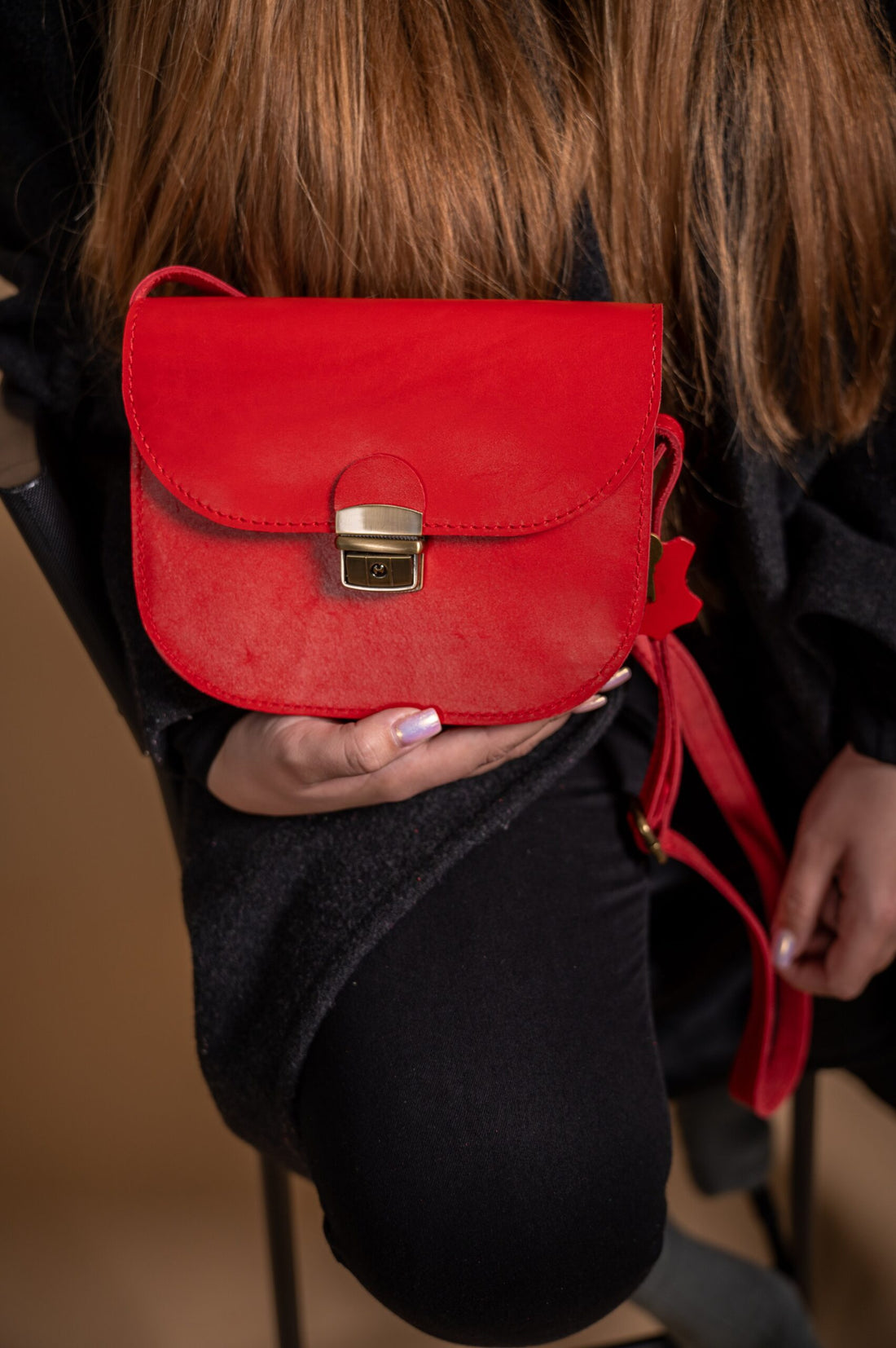 Satteltasche aus Leder in Rot