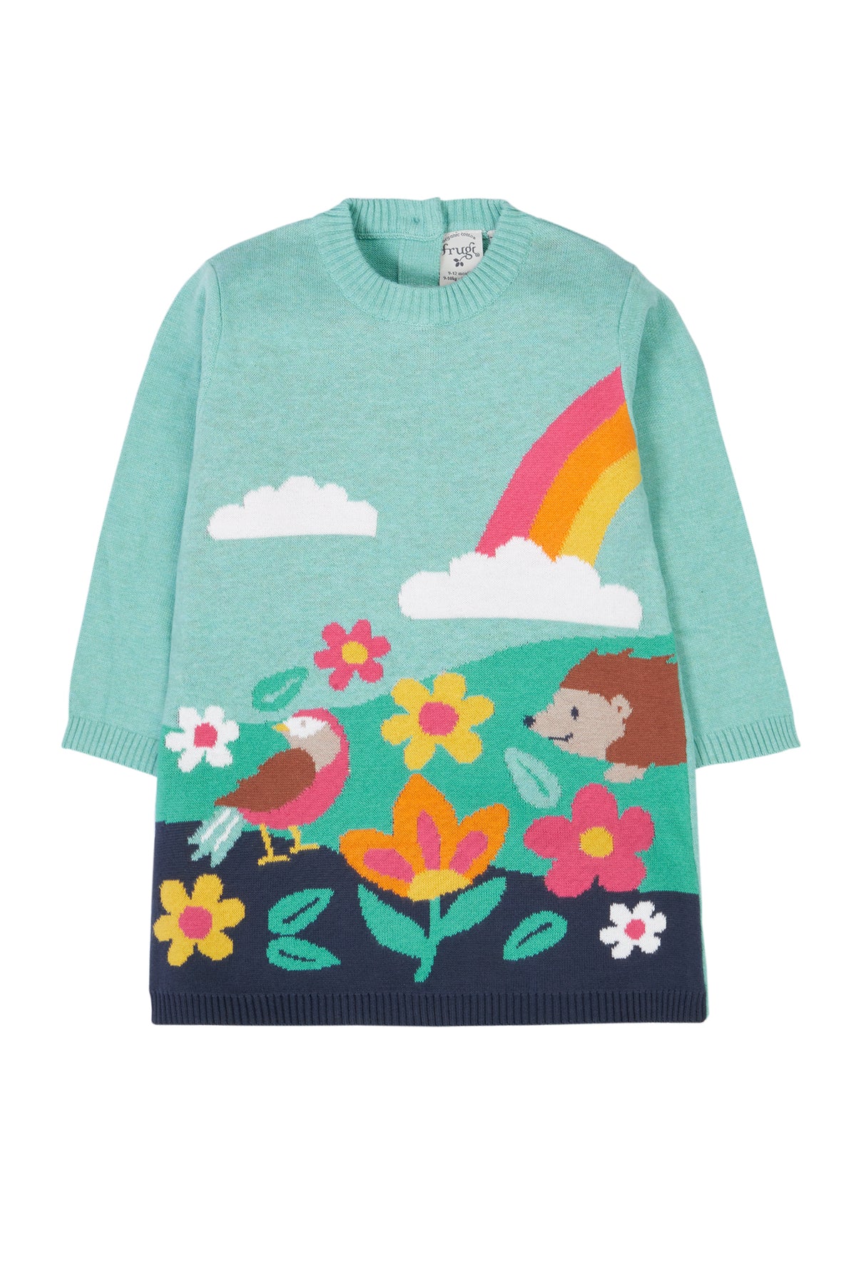 Frugi Ava Strickkleid - Mintgrün mit Regenbogen