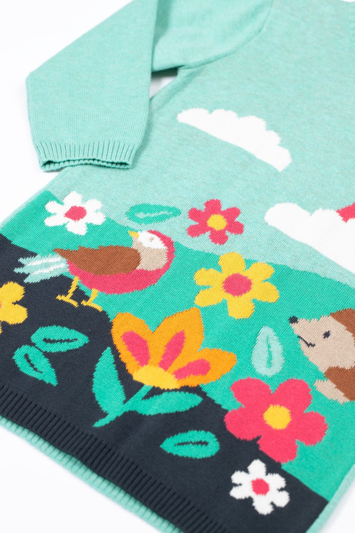 Frugi Ava Strickkleid - Mintgrün mit Regenbogen