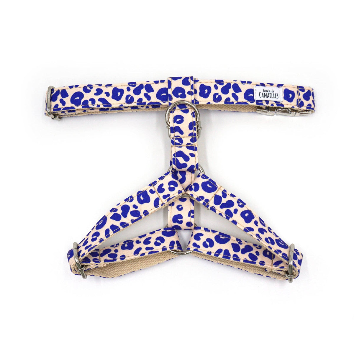 Hundegeschirr aus Baumwolle mit blauem Leopardenmuster von Bande de Canailles