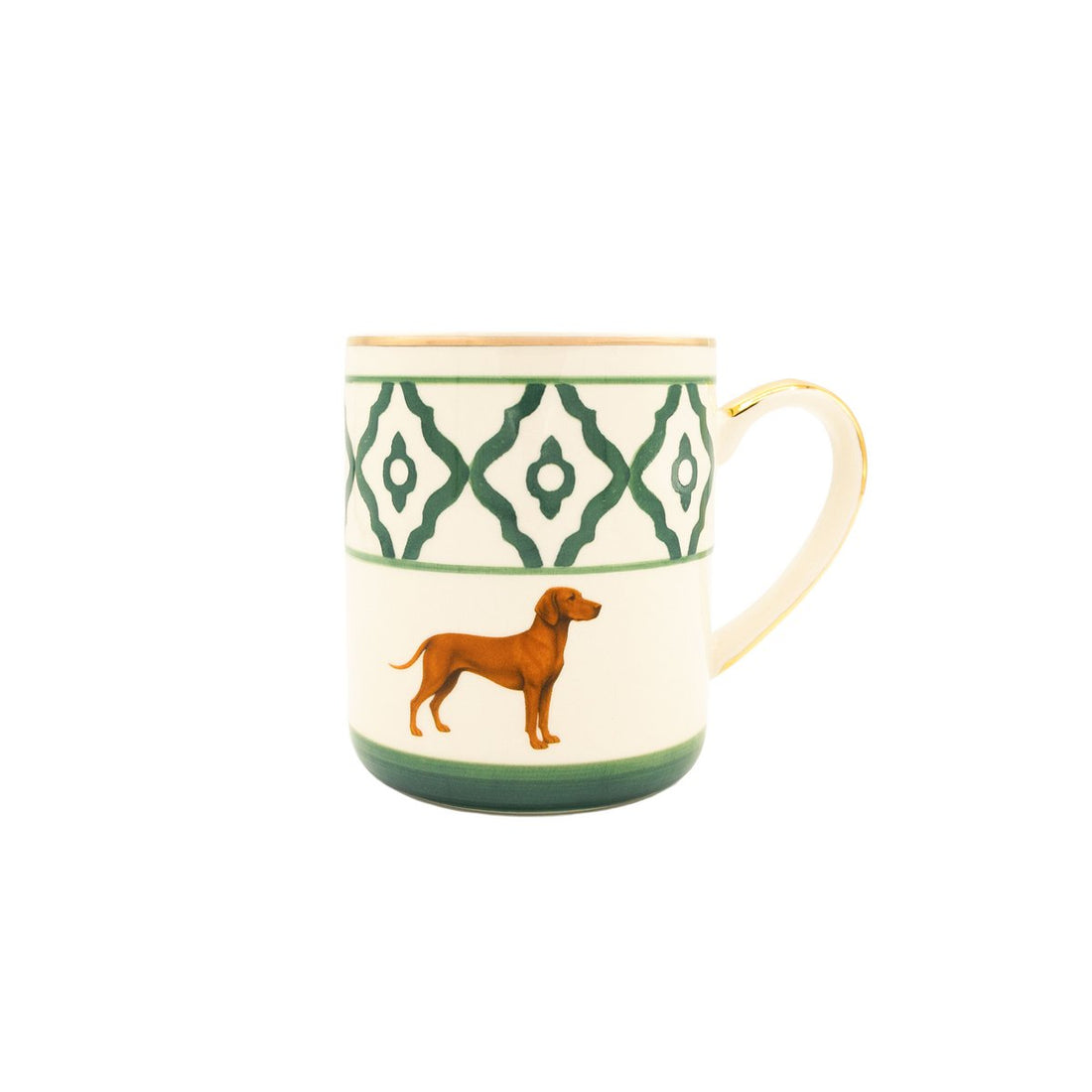 Kaffeetasse Vizsla von Michael Platin Design, handbemalt mit Goldrand