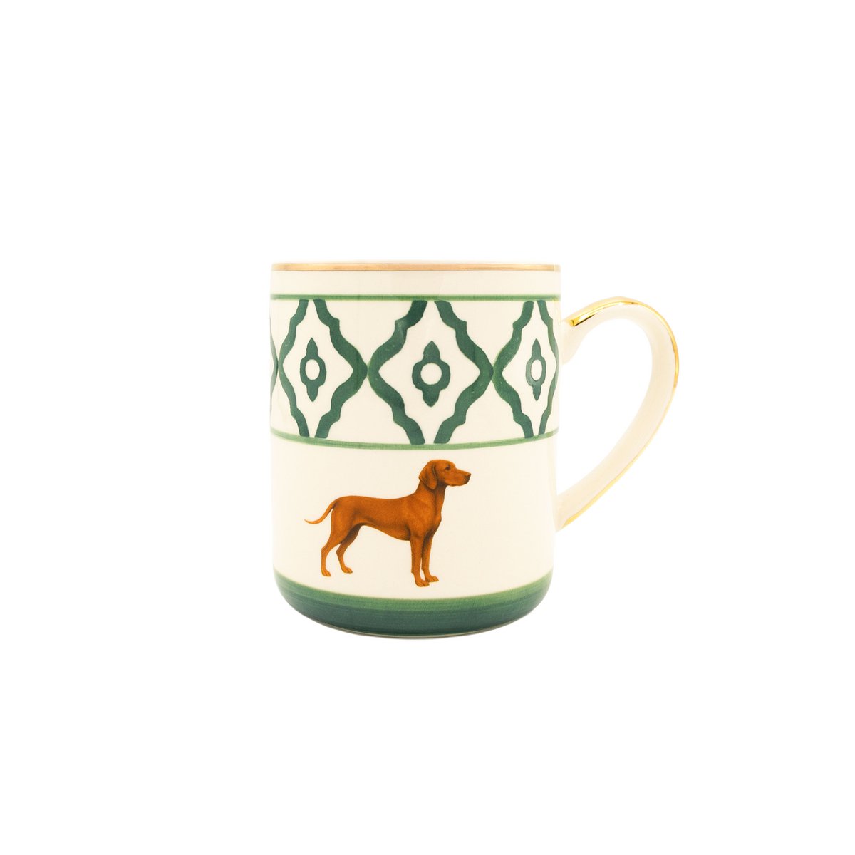 Kaffeetasse Vizsla von Michael Platin Design, handbemalt mit Goldrand