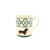 Kaffeetasse Dackel von Michael Platin Design, handbemalt mit Goldrand