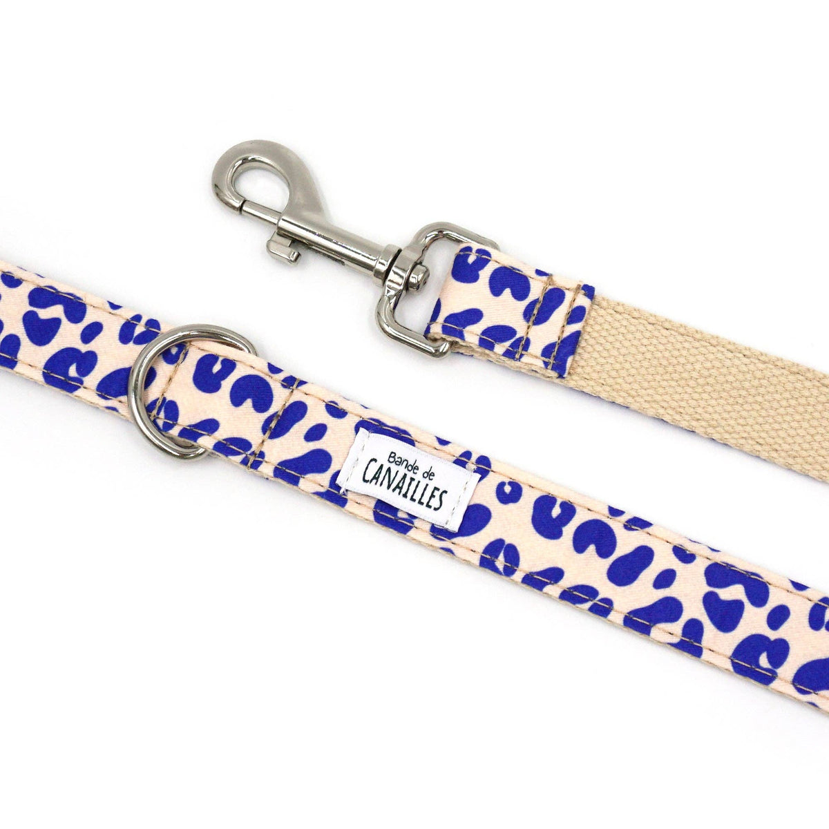 Hundeleine aus Baumwolle mit blauem Leopardenmuster von Bande de Canailles