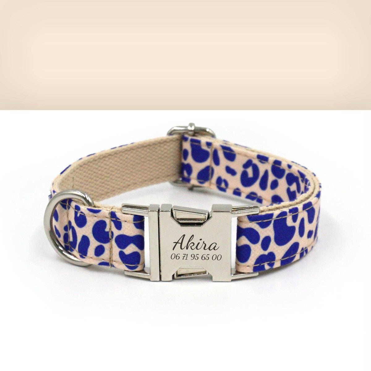 Hundehalsband aus Baumwolle mit blauem Leopardenmuster von Bande de Canailles