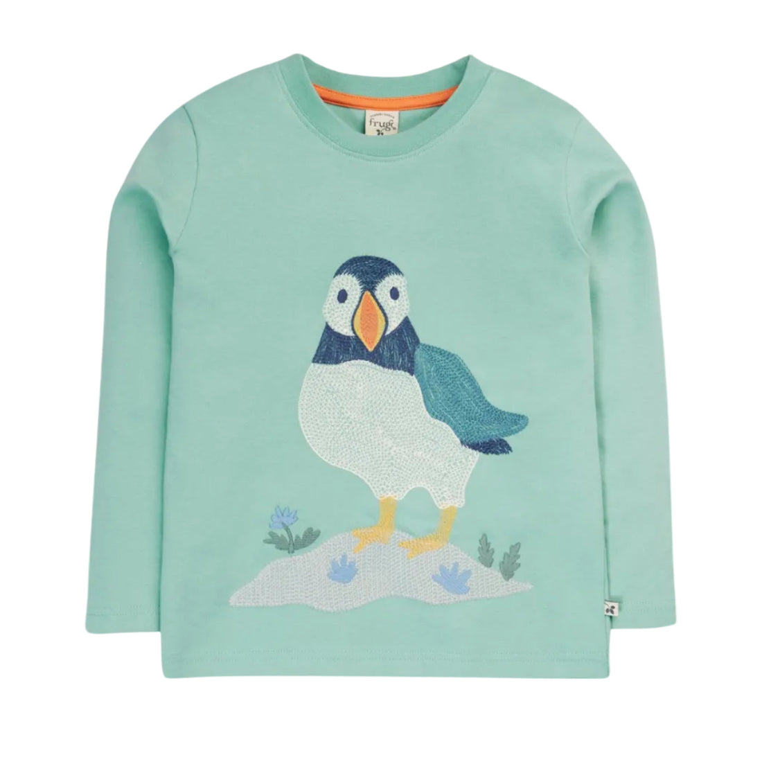Frugi Adventure Langarmshirt Mintgrün mit Papageientaucher
