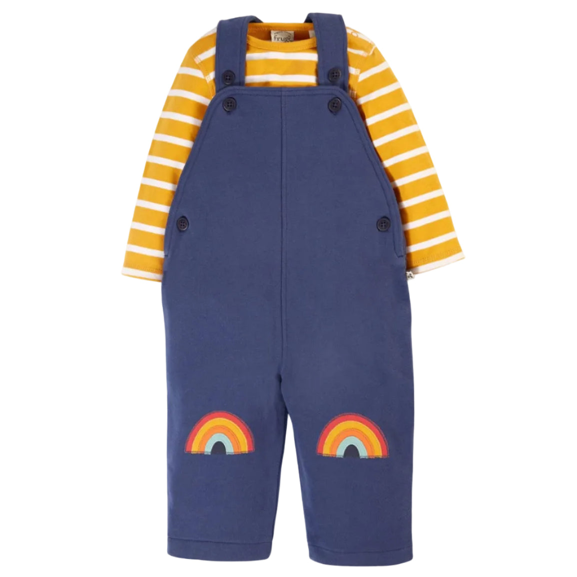 Frugi Rae Latzhose mit Ringelshirt Navy Gelb