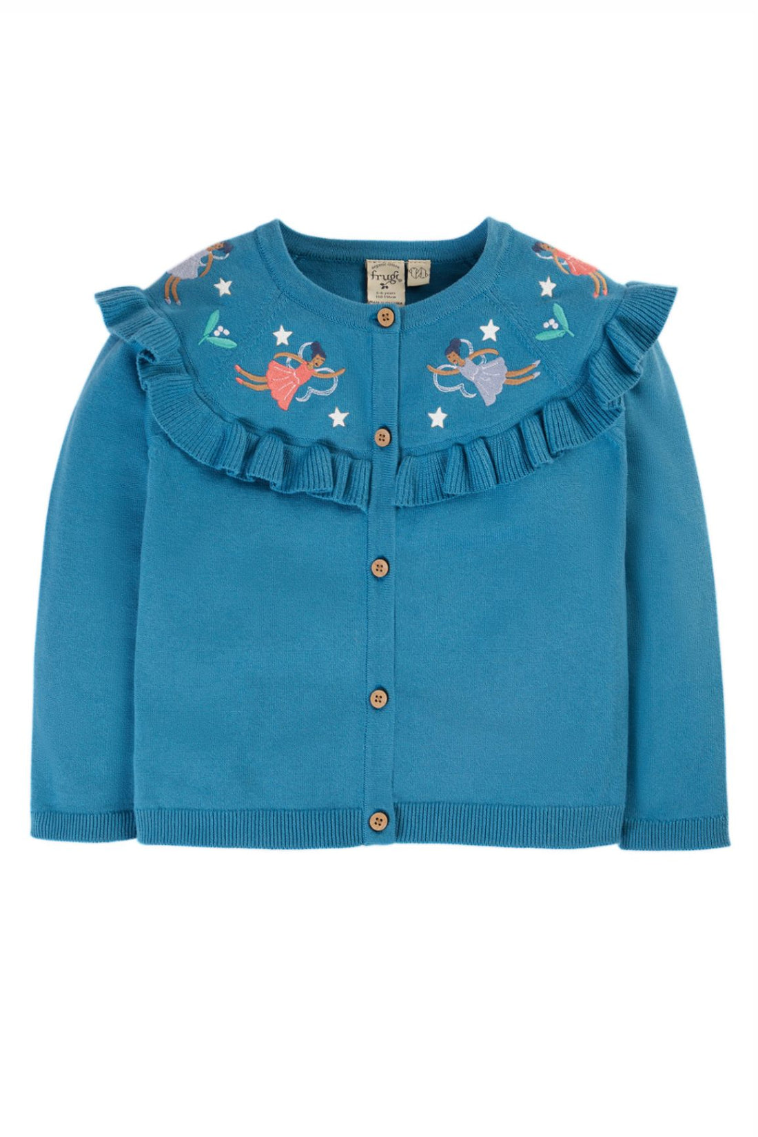 Frugi Romi Rüschen-Strickjacke Petrol mit Feen