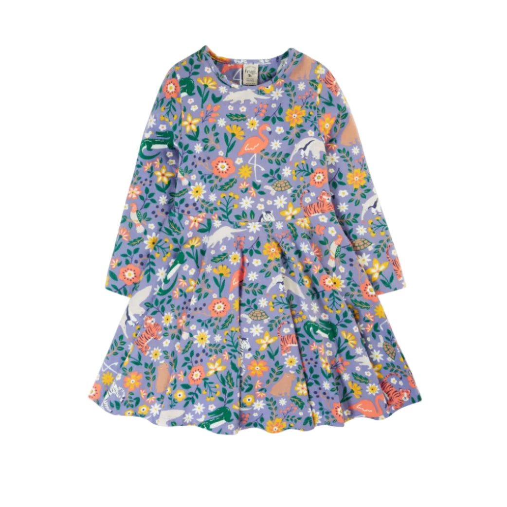 Frugi Sofia Skaterkleid Lila mit Regenwald-Freunden