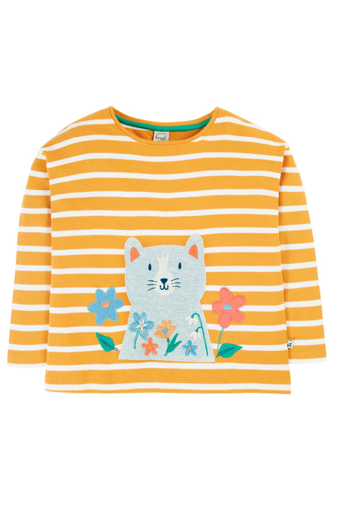 Frugi Kinder Langarmshirt Gelb mit Katzen-Applikation