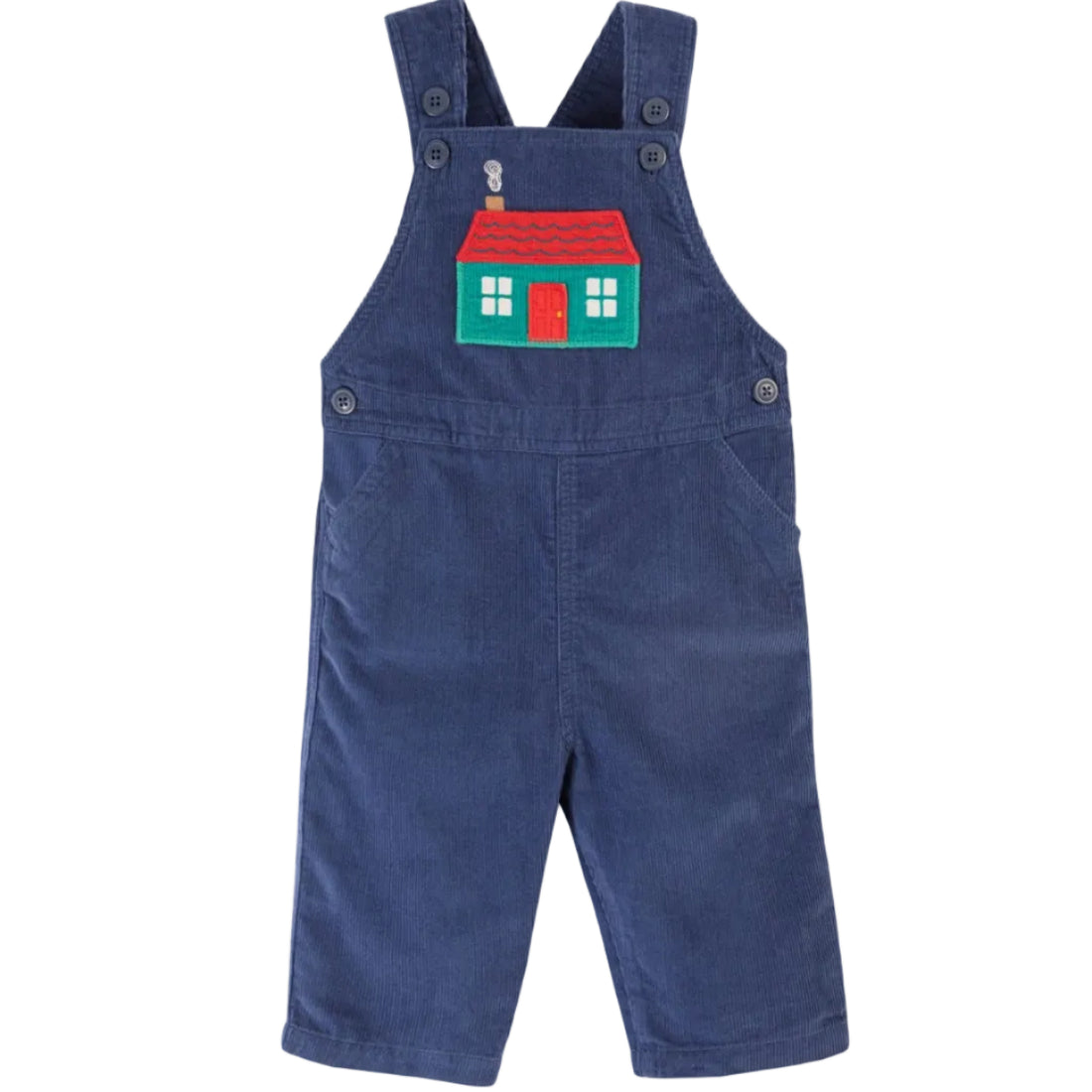 Frugi Durgan Cord-Latzhose Navy mit Haus
