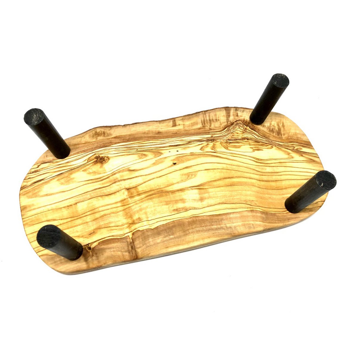 Erhöhte Futterstation RUSTY PLUS aus Olivenholz mit zwei Porzellannäpfen