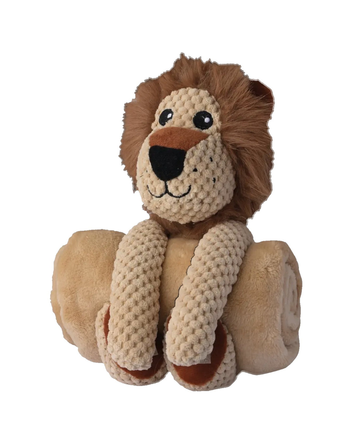 Pet-Joy DoggyToy Buddies Kuscheltier Löwe mit eingerollter Fleecedecke