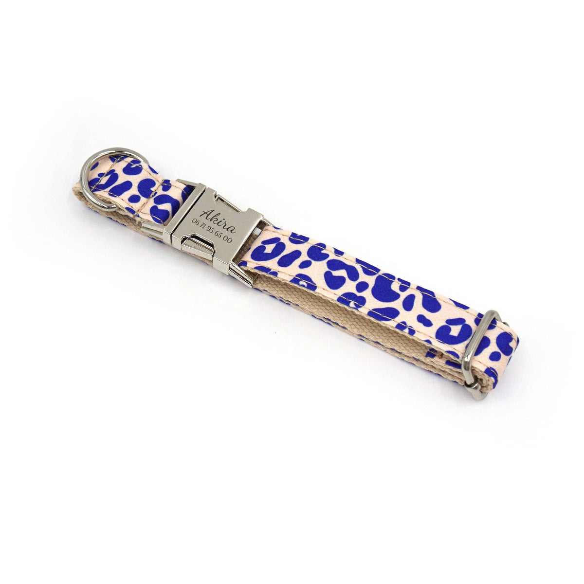 Hundehalsband aus Baumwolle mit blauem Leopardenmuster von Bande de Canailles