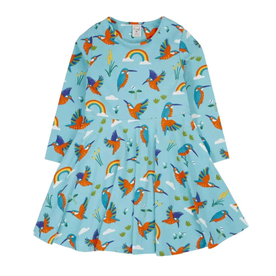 Frugi Sofia Skaterkleid mit Eisvogel und Regenbogen
