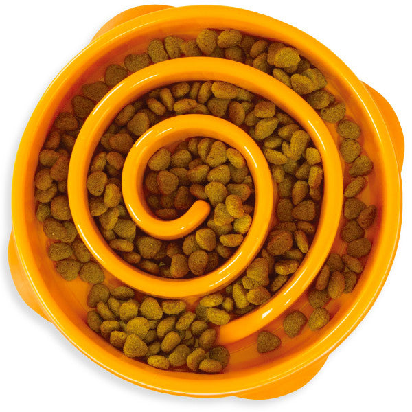 Outward Hound Fun Feeder Slo Bowl Swirl Orange mit Futter