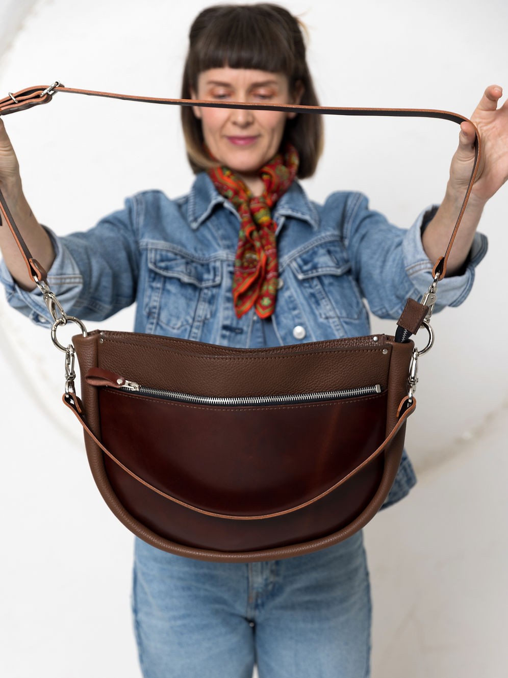 Lederhandtasche STELLA in Braun und Cognac – Ansicht 11