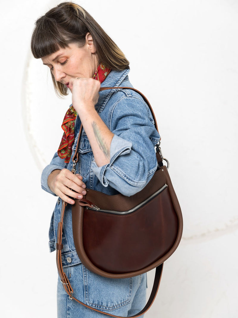 Lederhandtasche STELLA in Braun und Cognac – Ansicht 9