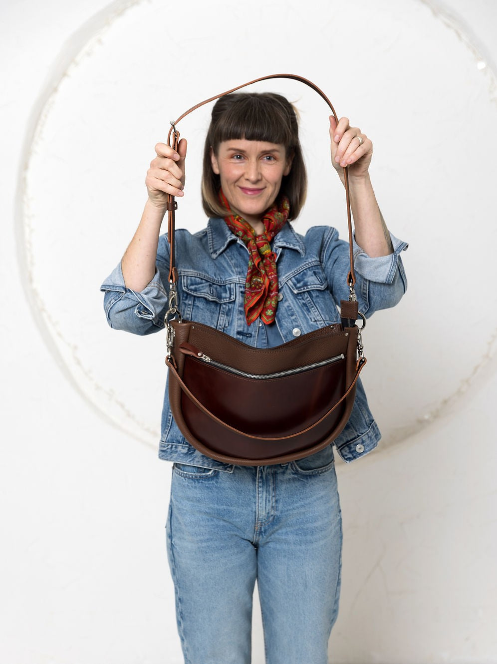 Lederhandtasche STELLA in Braun und Cognac – Ansicht 10