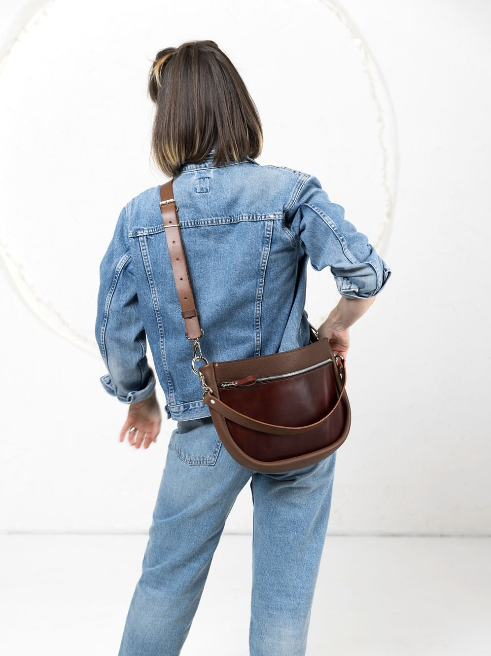 Lederhandtasche STELLA in Braun und Cognac – Ansicht 2